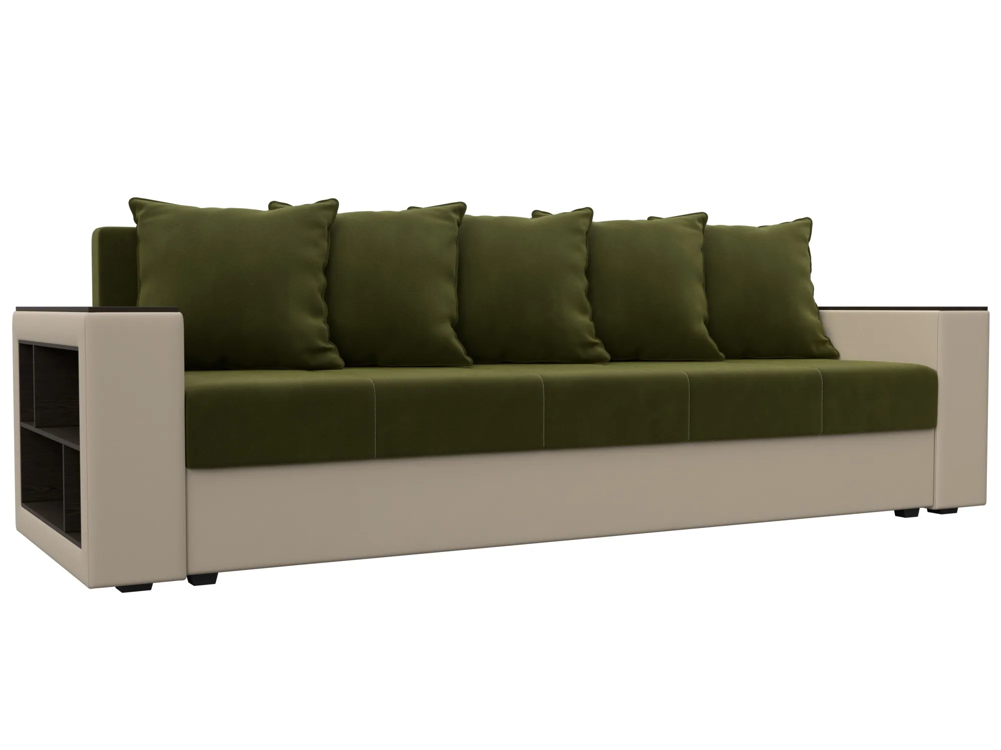 Диван прямой Дубай Лайт полки слева ( Зеленый\Бежевый )