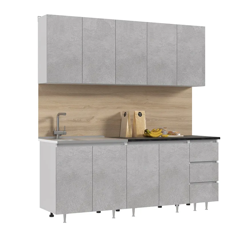 Кухонный гарнитур Челси 2,0 (Бетон светлый/белый, кастилло темный)