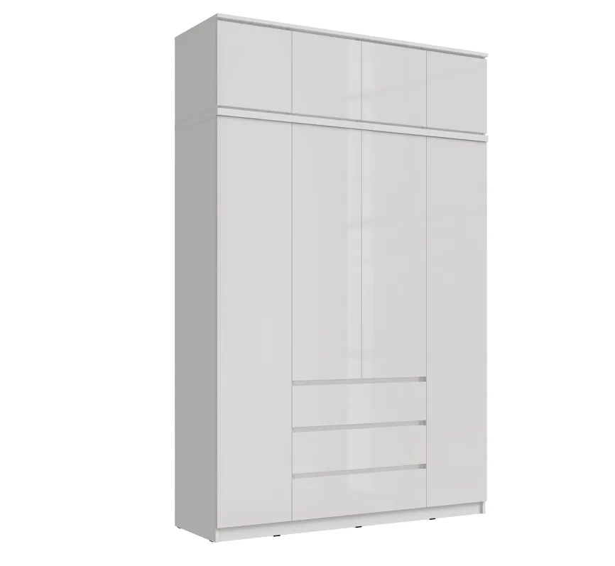 Шкаф Челси 1600 с антресолью, белый/белый глянец