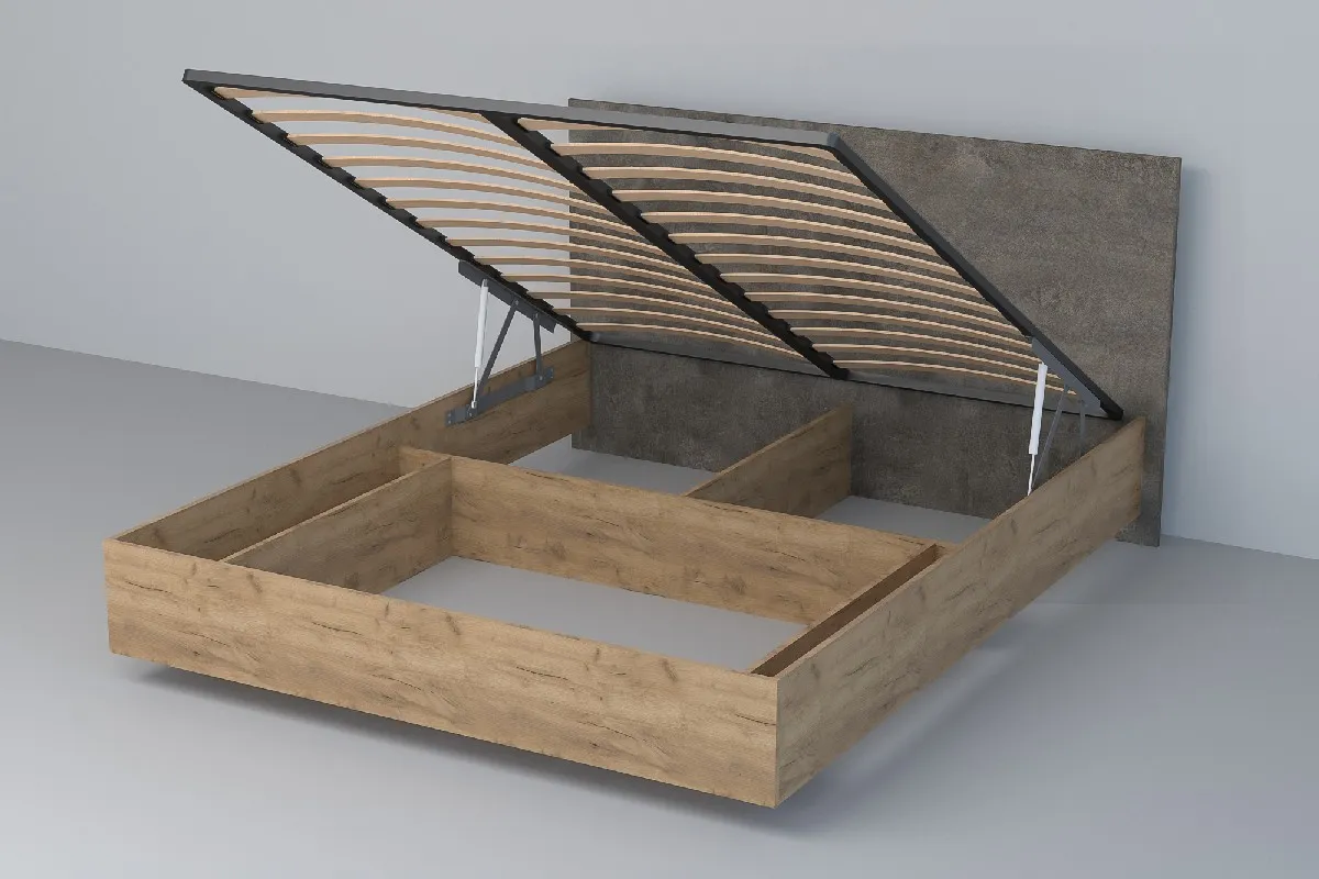 Кровать 031 Эго Дуб Крафт Золотой/Камень Темный (ЛДСП) ПМ 1600х2000