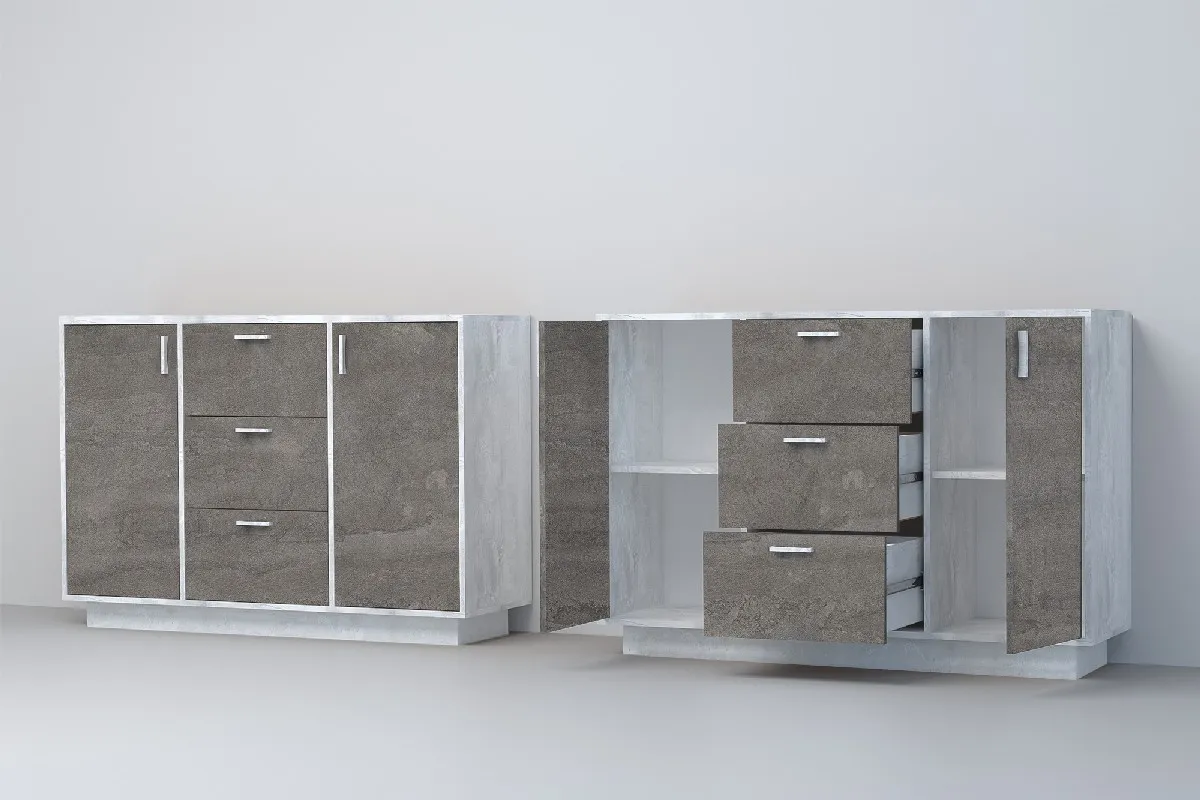 Комод К-2 ПД Эго Бетон Светлый/Камень Темный