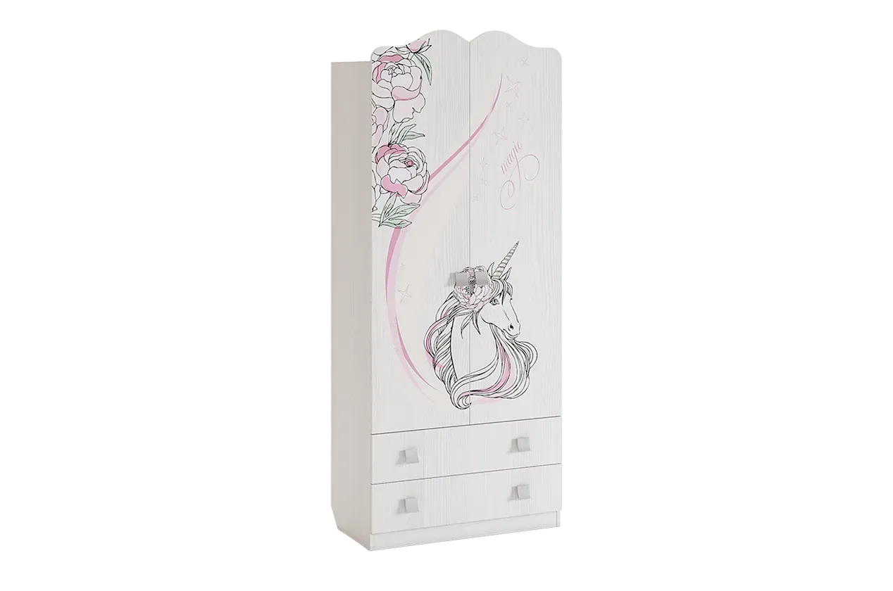 Шкаф комбинированный  Фэнтези  с ящ. 2-створчатый белый рамух