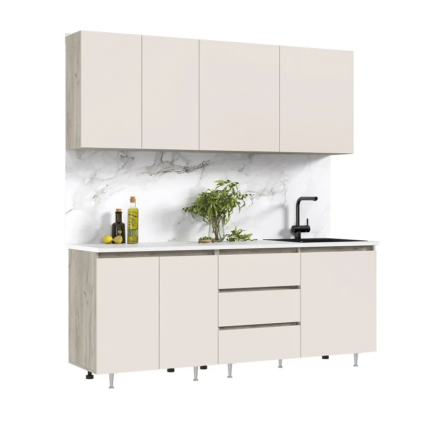  Кухня Челси 2,0м Компановка №2 (Дуб крафт серый, Кашемир (Кастилло темный)