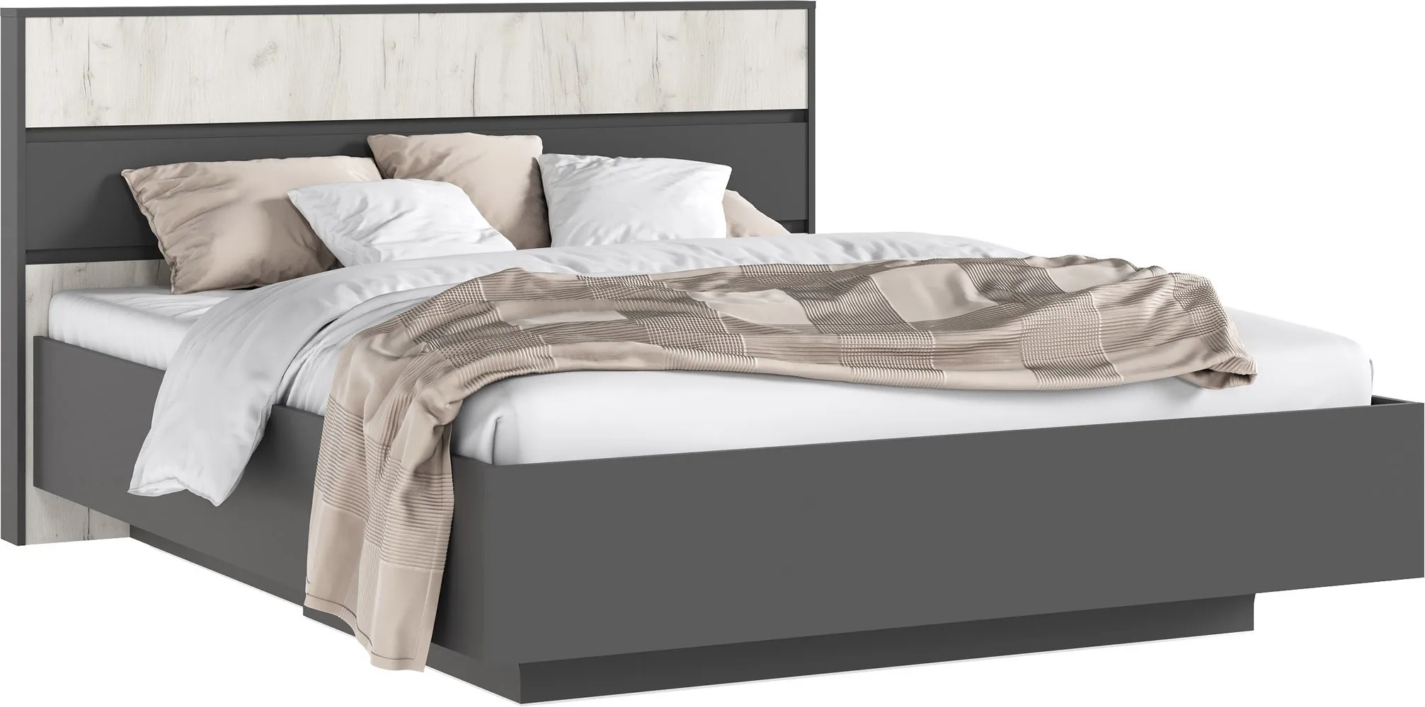  Роджина Кровать парящая 1,6м (ортопед металл) с подсветкой (Дуб Крафт Белый, Графит)