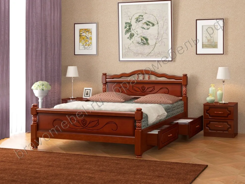 Кровать из массива Карина-5 с ящиками (120*200) орех