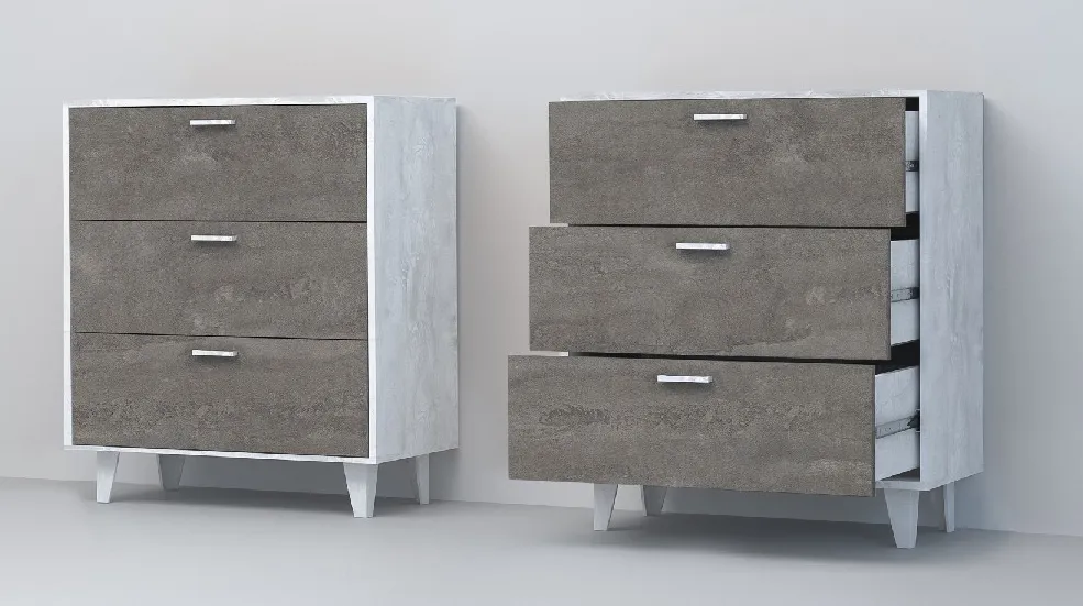 Комод К-3 Эго на ножках Бетон Светлый/Камень Темный