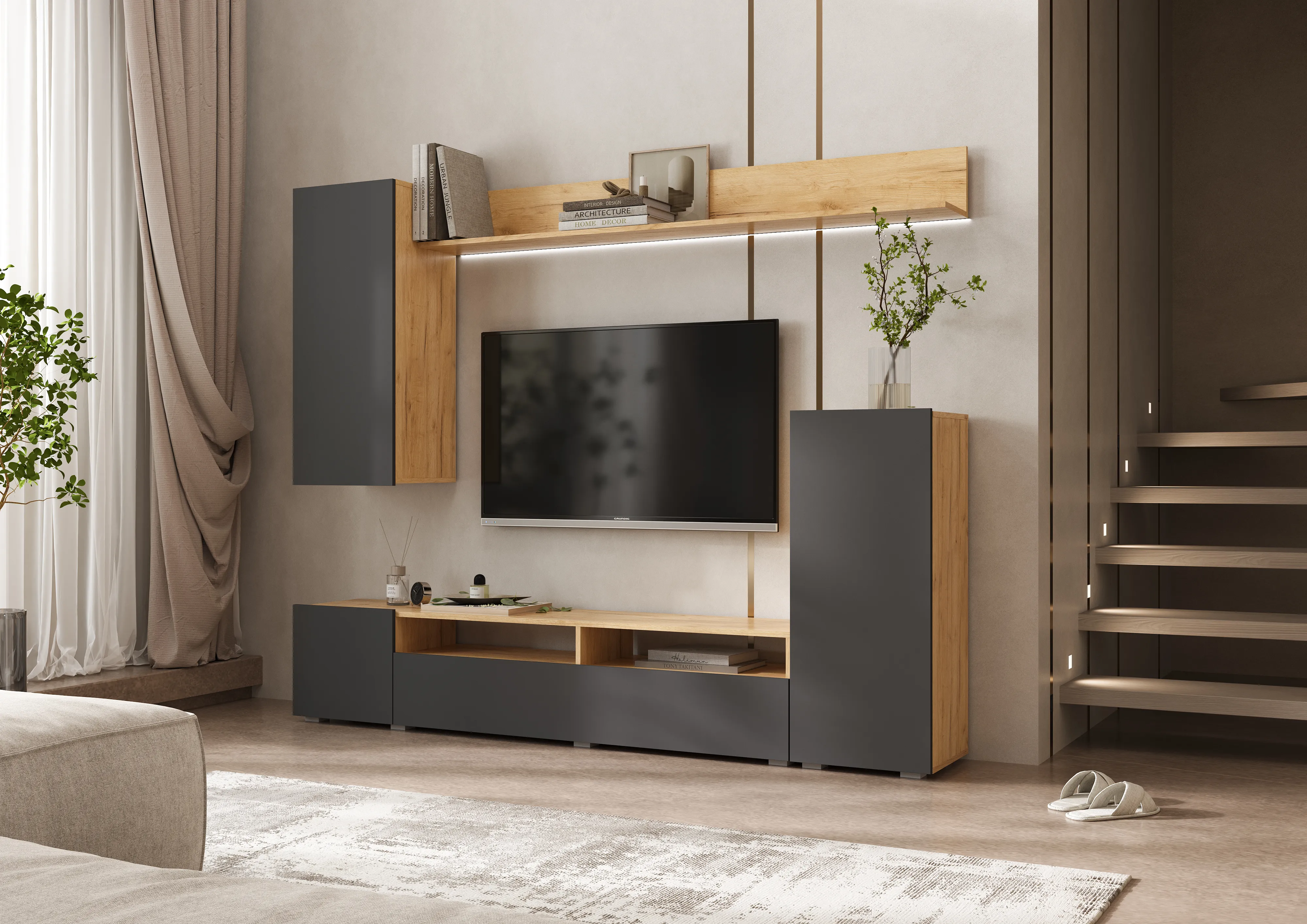  Гостиная Верона (Графит, Дуб Крафт)