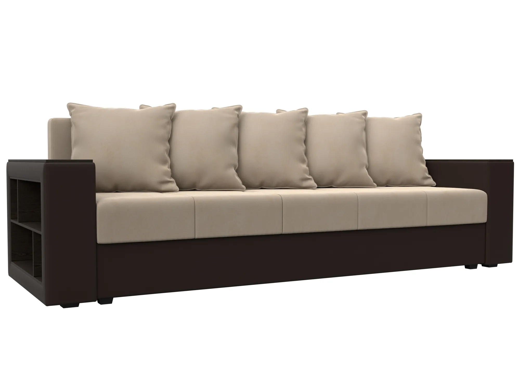 Диван прямой Дубай Лайт полки слева ( Бежевый\Коричневый )