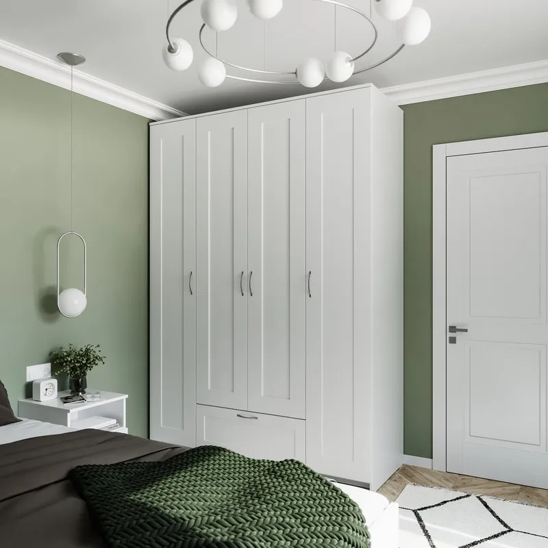 2.02.01.490.1 СИРИУС шкаф 4 двери и 1 ящик 156х59х220 белый RU