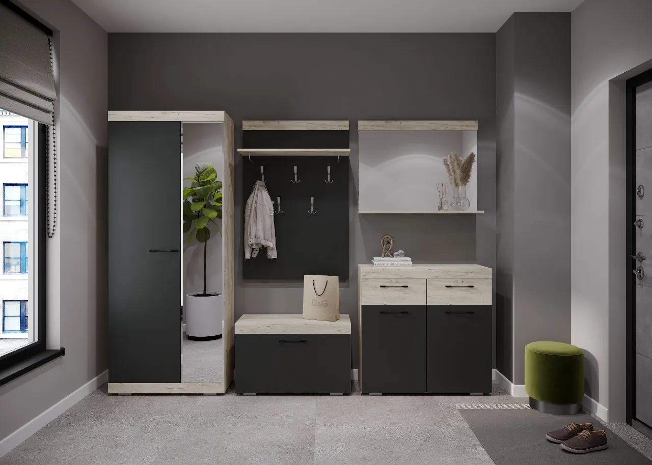 Прихожая СОНАТА Композиция №1 Дуб Крафт белый - Антрацит