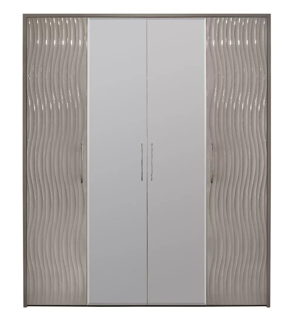 Шкаф Гравита 4-дверный серый камень глянец с зеркалом