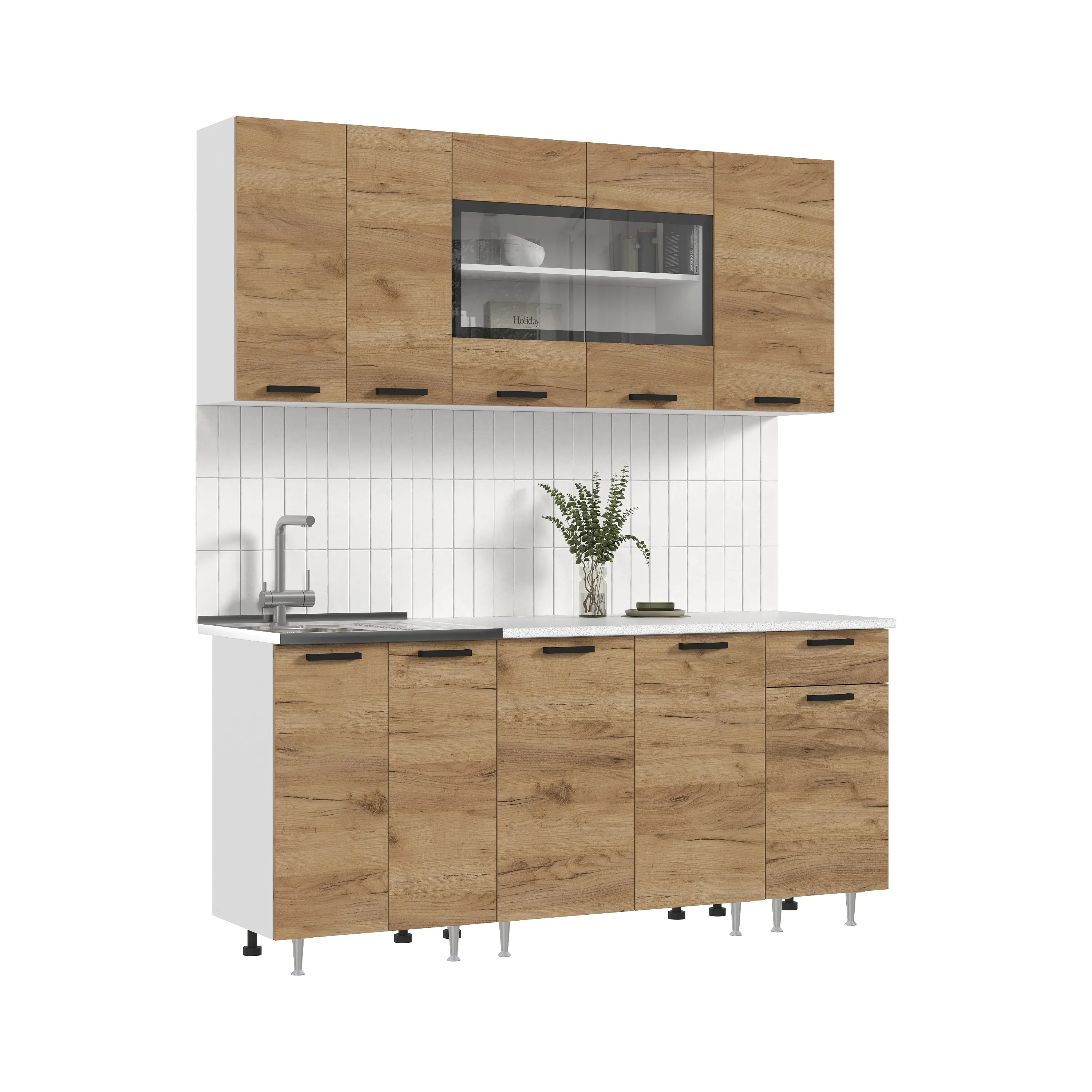 Кухня Рио New 1,8 (490) ЛДСП Дуб крафт, Белый (Антарес)