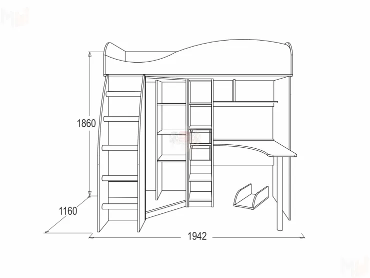 Кровать чердак Омега 9 МДФ