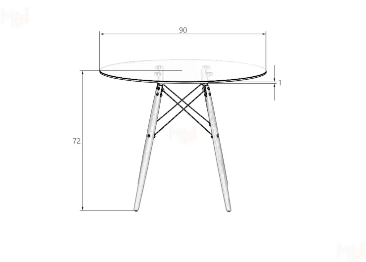 Стол обеденный DOBRIN CHELSEA`90 GLASS (ножки светлый бук, столешница стекло)