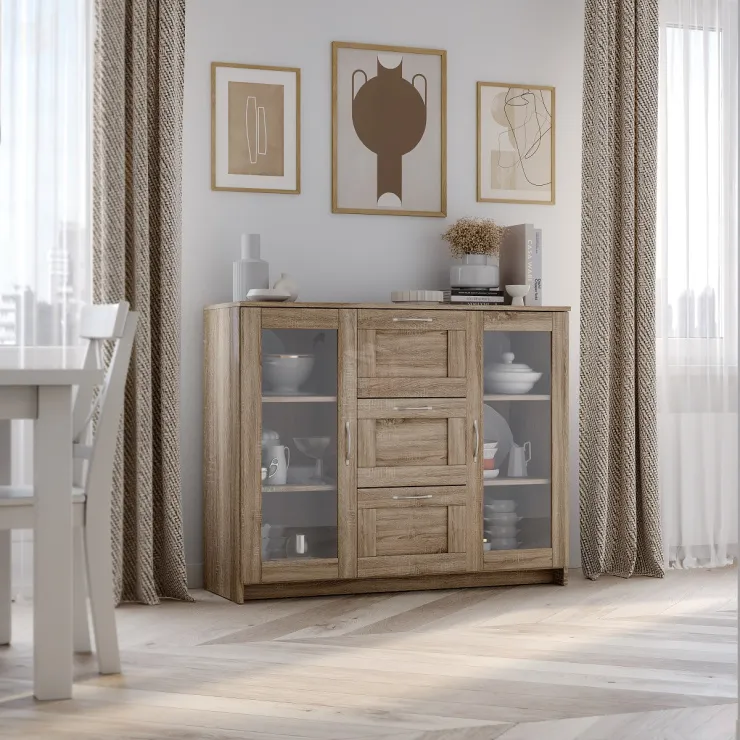 Тумба Сириус 2 двери со стеклом и 3 ящика 117*95 белый