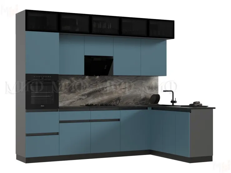 Кухонный гарнитур Техно-6 угловой 3,0*1,8 м (браш блю)