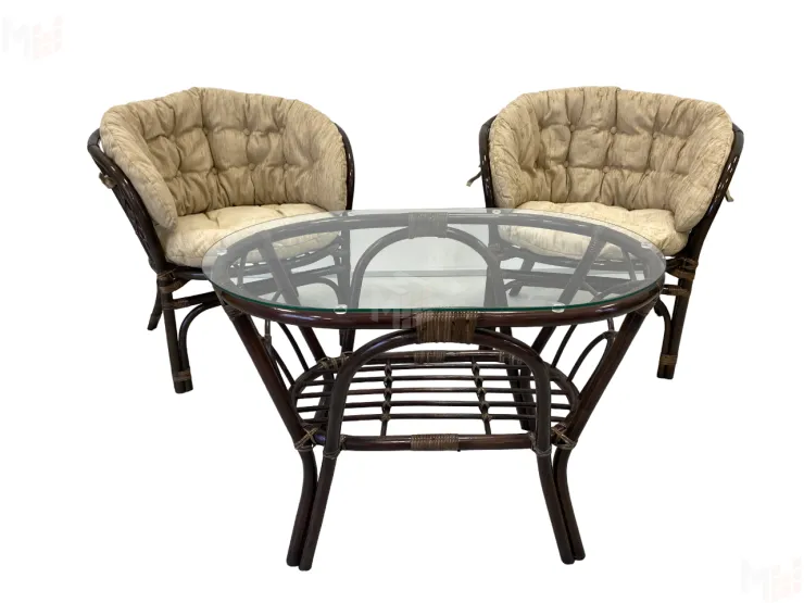 Комплект Багама Дуэт с бежевыми подушками и овальным столом