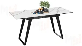 Стол обеденный Техно Черный муар, Стекло глянцевое белый мрамор