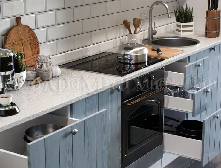 Кухня Техно-1 (2,0) серо-голубой