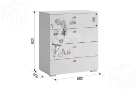 Комод  Гламур белый/белый глянец