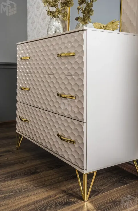 Комод Lara 3 ящика бежевый глянец