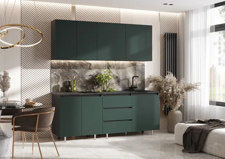 Кухня Челси 2,0м Компановка №2 (Изумрудный, Графит (Кастилло темный))
