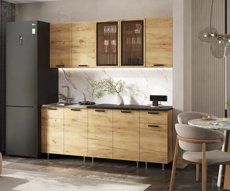 Кухня Рио New 2,0/900 (490) комп №3 (Дуб крафт, Дуб крафт (Кастилло темный)