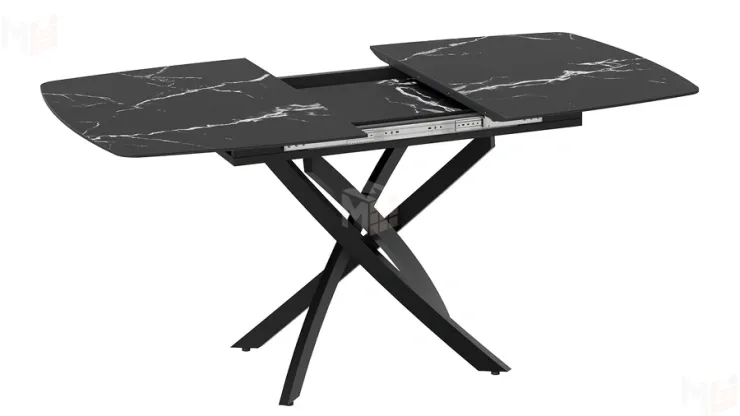 Стол обеденный раздвижной Манхеттен Т1 Черный муар, Стекло матовое черный мрамор