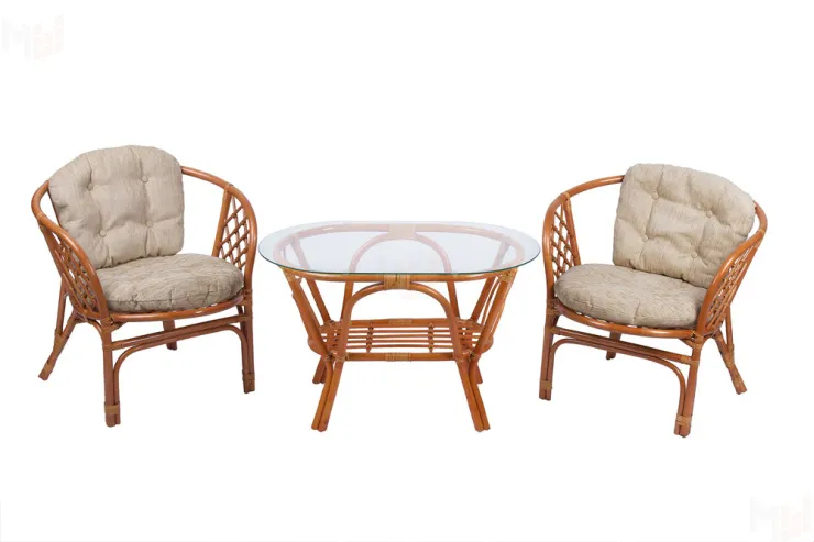 Комплект Багама Дуэт с простыми бежевыми подушками и овальным столом