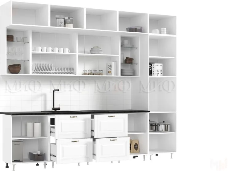 Кухня Престиж 3,0 компоновка №2 (Белый/Браш вайт/Прайм жемчуг)