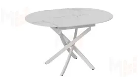 Стол обеденный раздвижной Бергамо Тип 1  Белый муар, Стекло матовое белый мрамор