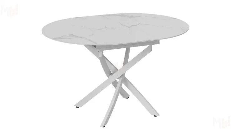 Стол обеденный раздвижной Бергамо Тип 1  Белый муар, Стекло матовое белый мрамор