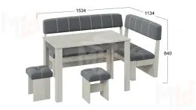 Кухонный уголок Альфа - МФ-100.001 Дуб крафт белый, Антрацит, Велюр Серый