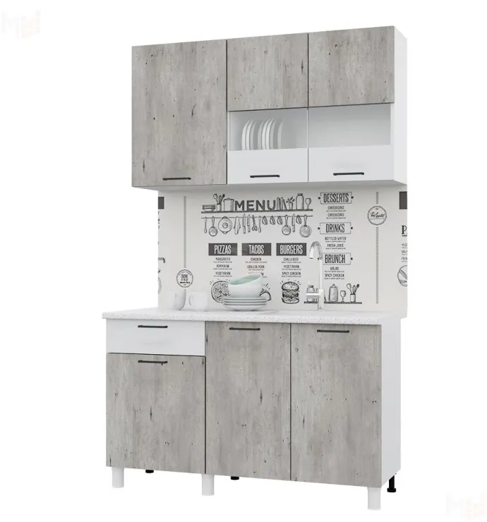 Кухня ТРЕНД 1,3 МДФ белый эмалит/бетон лайт