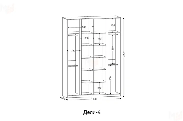 Шкаф 4-х створчатый Дэли 4 Винтерберг