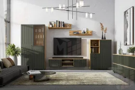 Тумба ТВ Милан со створками и нишей Дуб Золотой/Олива Софт