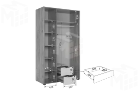 Шкаф трехдверный Адам  с зеркалом дуб крафт золотой/графит