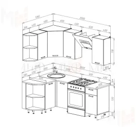 Кухня Рио New угловая 2,0*1,3 м (490) ЛДСП Крафт, Белый (Антарес)