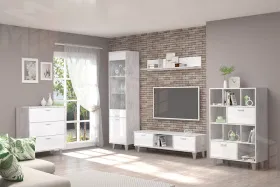 Гостиная Эго Бетон Светлый/Белый Глянец Вариант 2