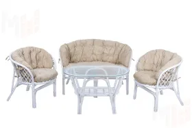 Комплект Багама с диваном и полными бежевыми подушками (стол овальный)