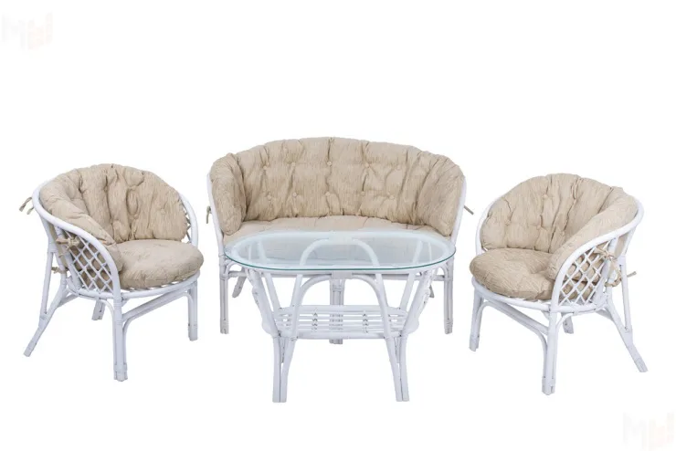 Комплект Багама с диваном и полными бежевыми подушками (стол овальный)