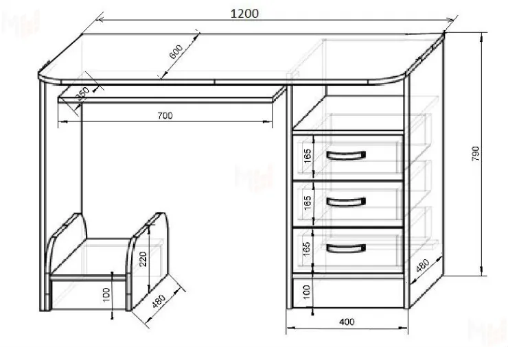 Детская кровать-чердак Капитан КП-4/1 + письменный стол КП-13/1