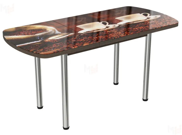 Стол раздвижной с фотопечатью Кофе-1, ноги прямые