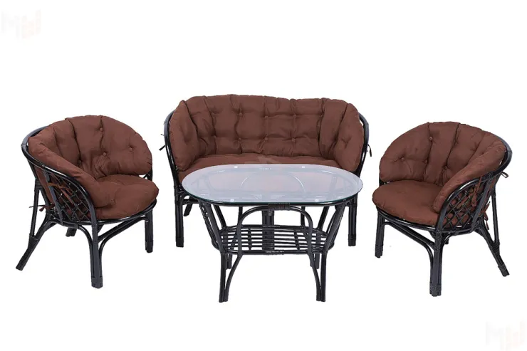 Комплект Багама с диваном и полными коричневыми подушками (стол овальный)