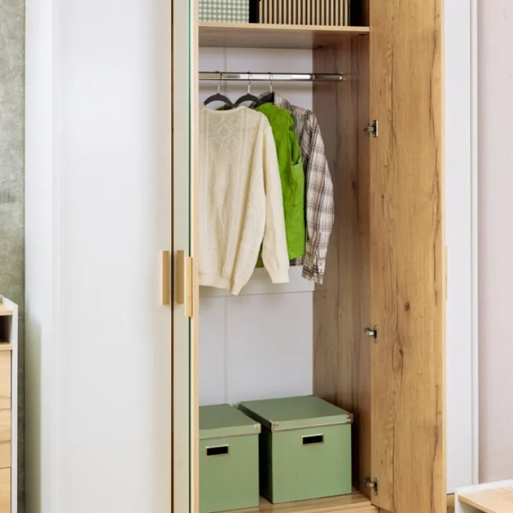 Шкаф для одежды и белья Айрис 555  Белый/Дуб золотистый