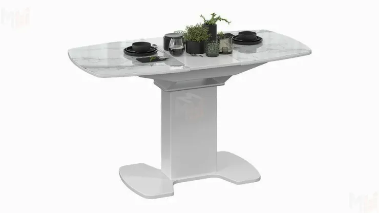 Стол обеденный Портофино - СМ(ТД)-105.01.11(1) Белый глянец, Стекло глянцевое белый мрамор