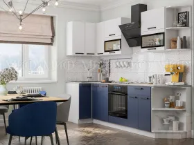 Кухня угловая Техно New 0,9*2,7 Белый софт/Ультрамарин софт
