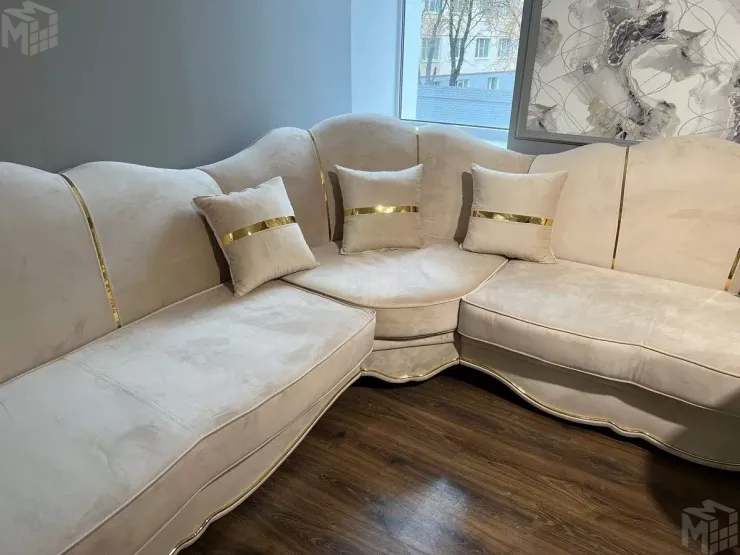 Диван Лара угловой 3-у-1 бежевый золото