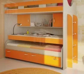 Кровать-чердак Фанки Кидз-22 + кровать 13/53СВ + стол письменный 13/58СВ