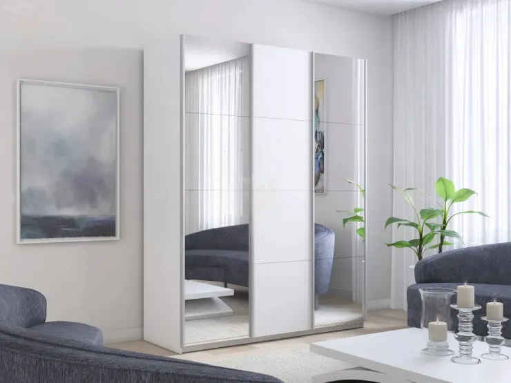 Шкаф-купе  широкий  Прайм 3-х дверный Зеркало, ЛДСП 240 см
